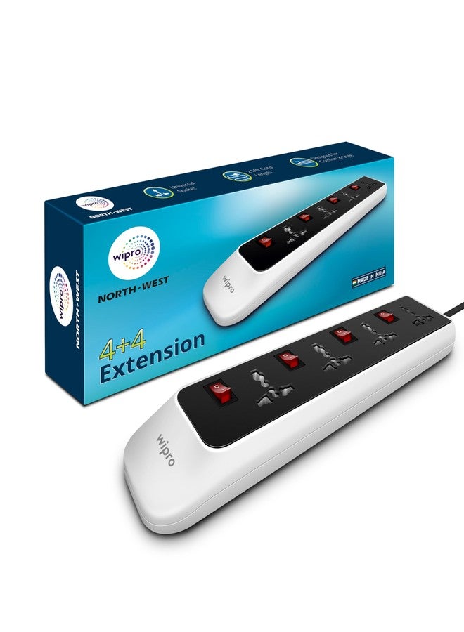 ويبرو سلك تمديد ويبرو نورث ويست 4+4 بطول مترين | حماية من ارتفاع التيار الكهربائي لأربعة منافذ | مفتاح تشغيل فردي | أمان للأطفال | فصل تلقائي | مقاوم للحريق، عبوة من قطعة واحدة - Image 1